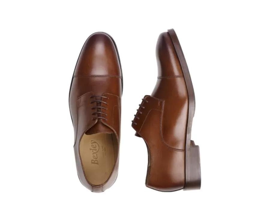 Cheap Derbies Castaño patinado de hombre con suela de cuero y goma de caucho Maywell Patin Zapatos Derby Y Bluchers