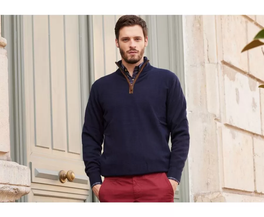 Best Sale Jersey de hombre de lana con cuello con cremallera Azul marino Keithy Jerséis De Cuello Cremallera | Jerséis De Punto