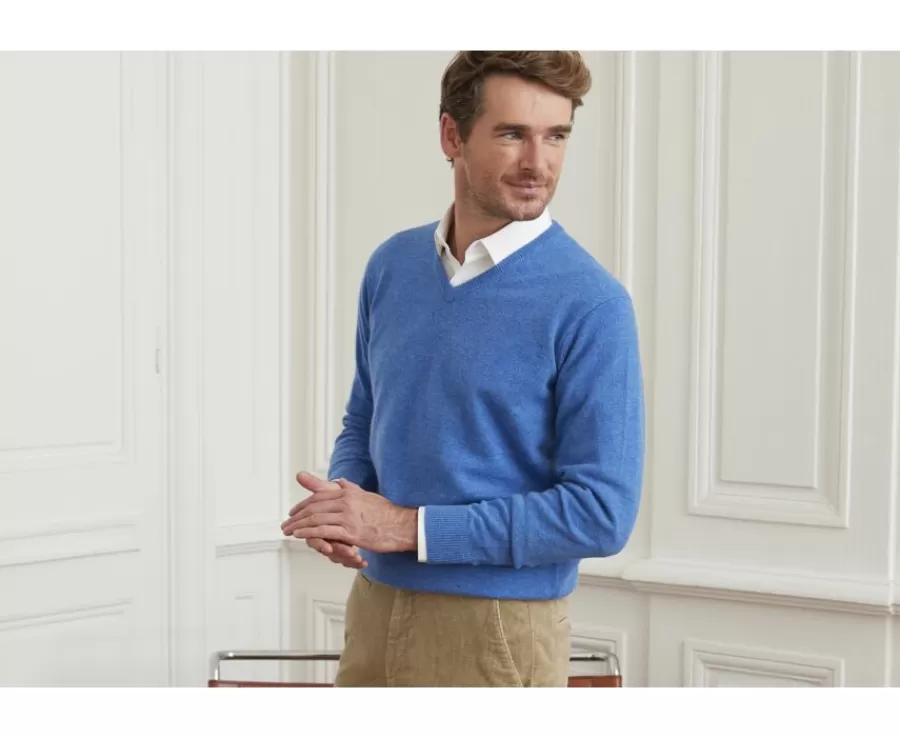 Sale Jersey de lana hombre con cuello en V Mar Azul Elian Jerséis De Punto | Jerséis De Cuello Pico