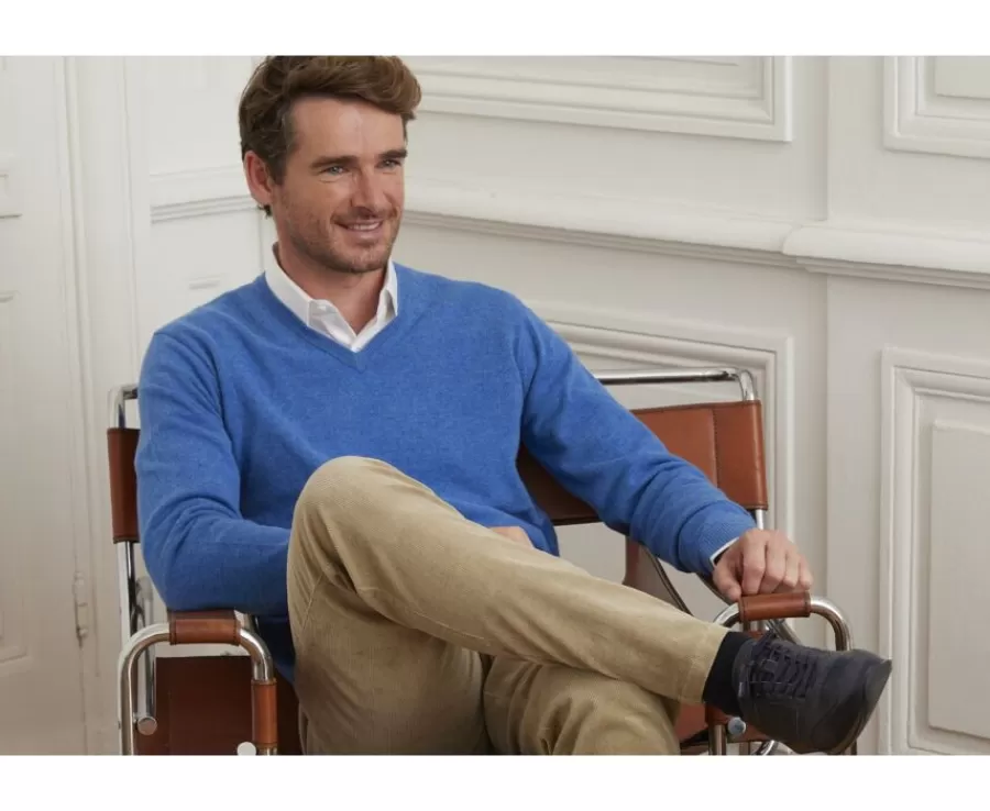 Sale Jersey de lana hombre con cuello en V Mar Azul Elian Jerséis De Punto | Jerséis De Cuello Pico