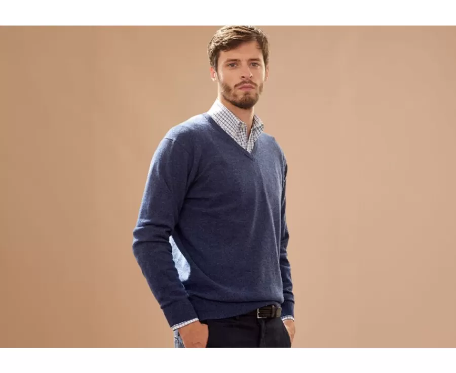 Store Jersey de lana para hombre con cuello de pico Azul oscuro moteado Elian Jerséis De Cuello Pico | Jerséis De Punto
