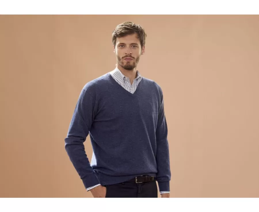 Store Jersey de lana para hombre con cuello de pico Azul oscuro moteado Elian Jerséis De Cuello Pico | Jerséis De Punto