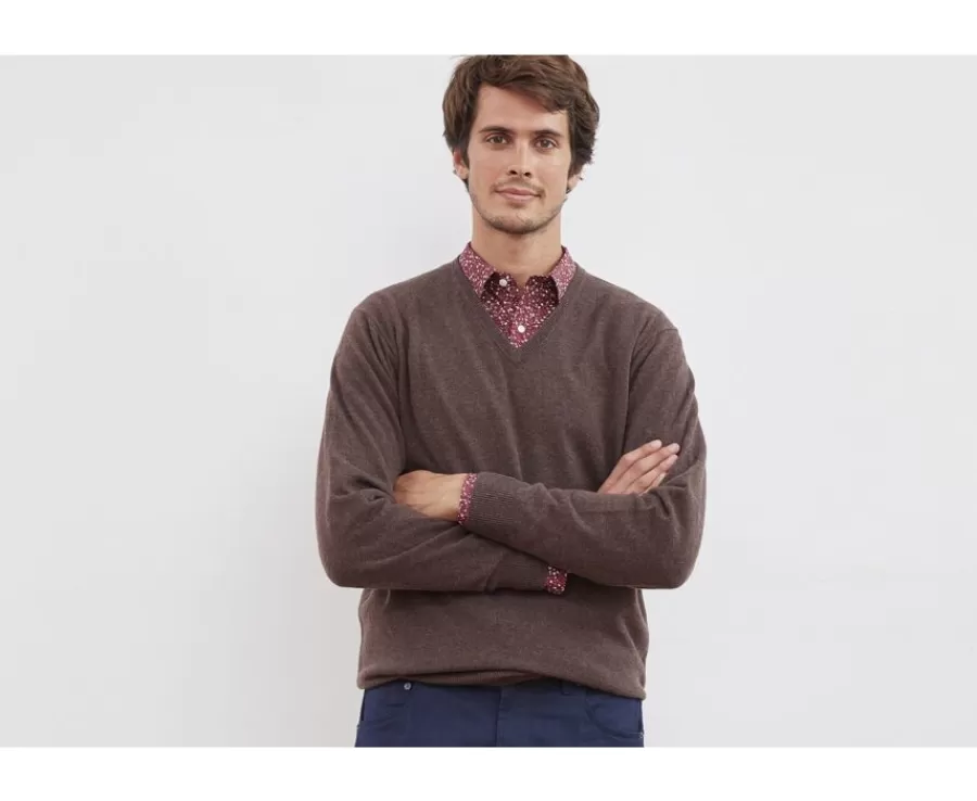 New Jersey de lana para hombre con cuello en V Marrón Elian Jerséis De Punto | Jerséis De Cuello Pico