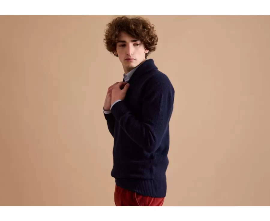 Flash Sale Jersey de lana para hombre Cuello chal Navy  Kellan Jerséis De Punto