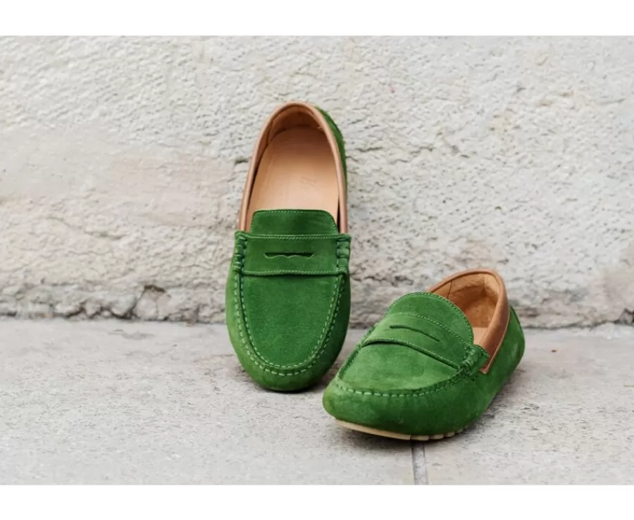 Online Mocasín de verano para hombre Terciopelo Verde & Castaño Ferguson Mocasines Y Drivers