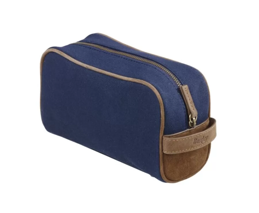 Store Neceser de lona azul marino y terciopelo de cabra tabaco Maletínes, Bolsos Y Guantes