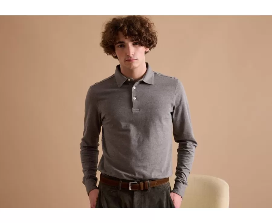 Fashion Polo de hombre de manga larga Caqui moteado Aiden Polos Manga Larga | Polos