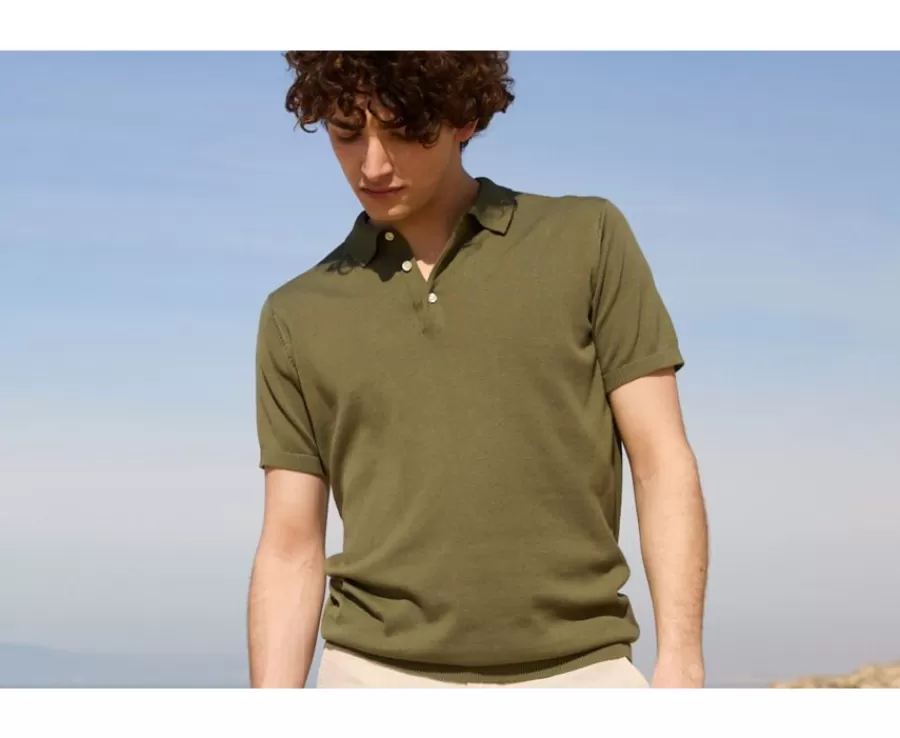 Sale Polo de hombre Verde Caqui Braiden Polos De Vestir | Polos Corte Ajustado