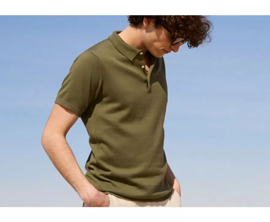 Sale Polo de hombre Verde Caqui Braiden Polos De Vestir | Polos Corte Ajustado
