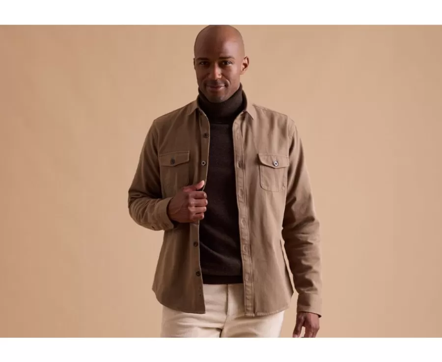 Cheap Sobrecamisa de franela Camel - Cuello francés Théodéric Sobrecamisas | Camisas De Franela & Terciopelo
