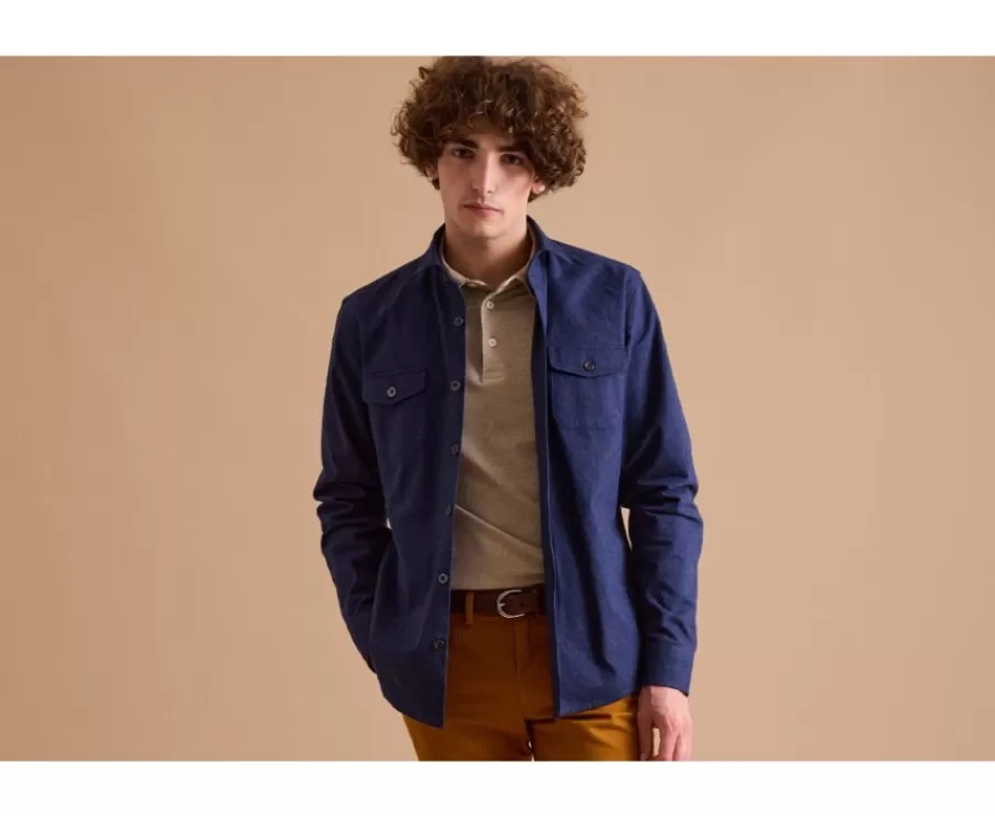 Flash Sale Sobrecamisa de franela Navy - Cuello francés Théodéric Sobrecamisas | Camisas De Franela & Terciopelo