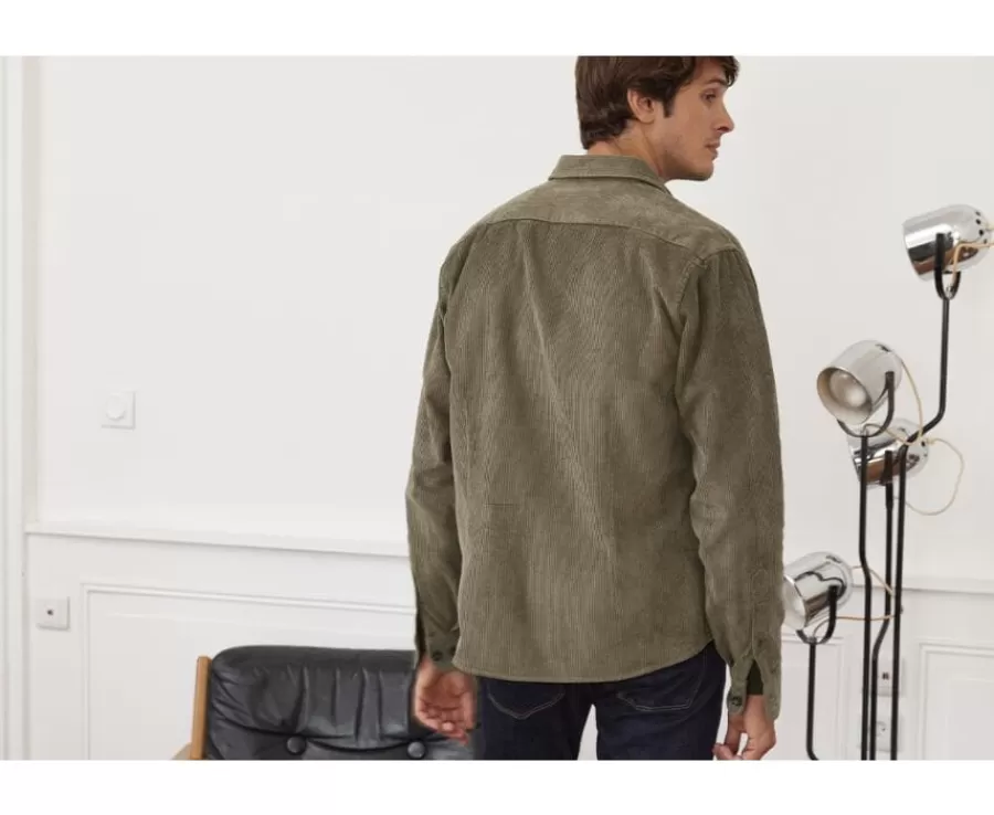 Store Sobrecamisa de terciopelo Verde militar - Cuello francés Victorin Camisas De Franela & Terciopelo | Corte Ajustado Recortado