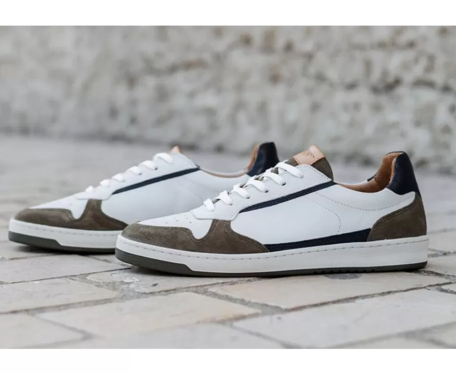 Best Zapatillas de hombre Terciopelo Caqui Blanco y Marino Kolora Zapatillas | Zapatillas Blancas