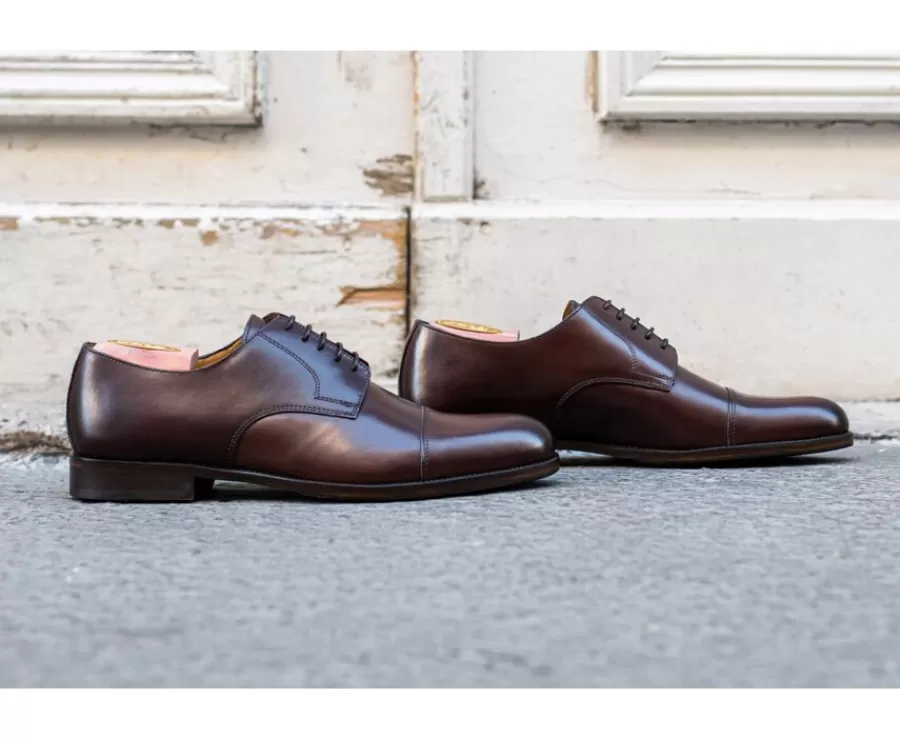 Store Zapatos derby hombre suela de piel con patín Chocolate patinado Mayfair Classic Patin Zapatos Confort